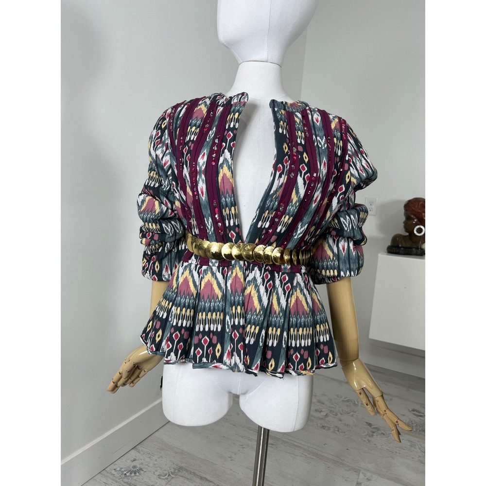 Soft Surroundings Ikat Peplum Jacket Medium Sequin Quilted Boho Open Front M